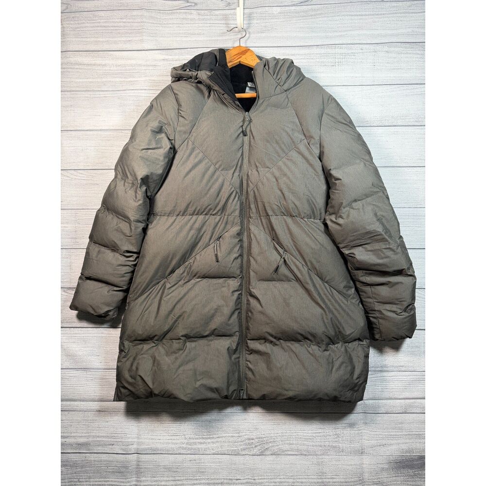 Champion Women's XL Gray Long Hooded Puffer Coat Fleece Lined Bin C